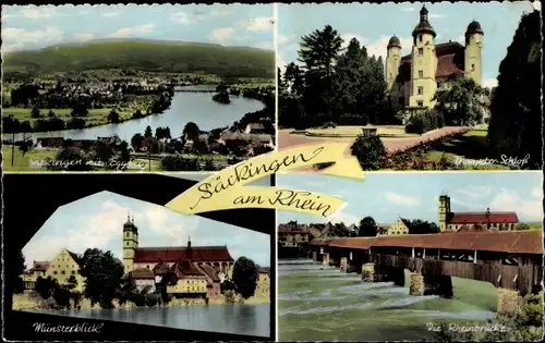 Ak Bad Säckingen am Hochrhein, Münsterblick, Rheinbrücke, Trompeter Schloss