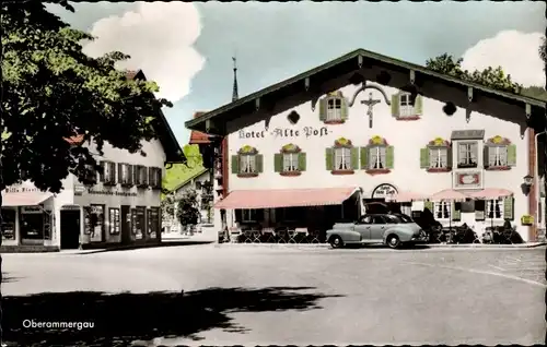 Ak Oberammergau in Oberbayern, Hotel Alte Post, Kirche