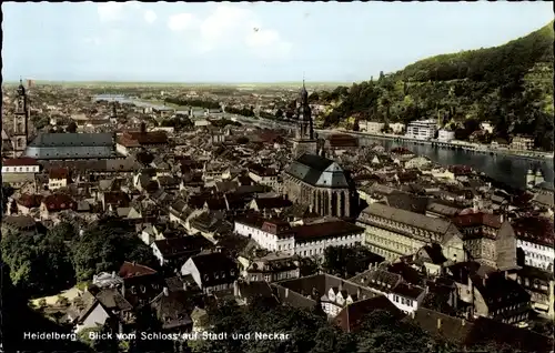 Ak Heidelberg am Neckar, Blick vom Schloss, Neckar, Kirche, Panorama