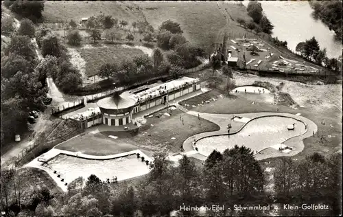 Ak Heimbach in der Eifel, Schwimmbad, Klein Golfplatz