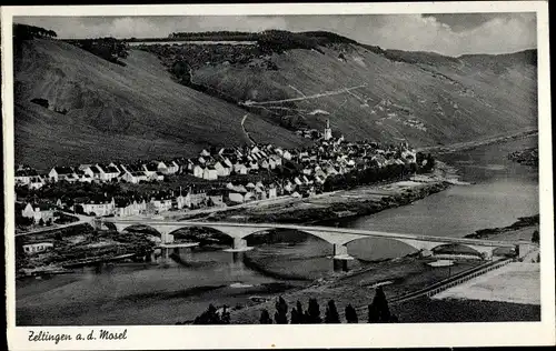 Ak Zeltingen an der Mosel, Brücke, Panorama, Mosel