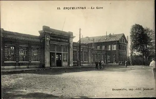 Ak Erquelinnes Wallonien Hennegau, Bahnhof