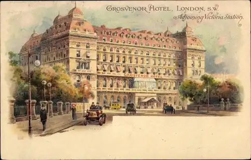 Litho London City England, Grosvenor Hotel