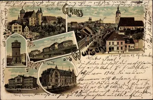 Litho Wurzen in Sachsen, Jägerkaserne, Regierungsgebäude, Gymnasium, Schloss