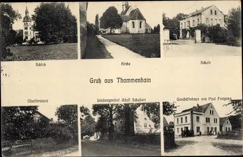 Ak Thammenhain Lossatal in Sachsen, Schloss, Kirche, Schule, Lindengasthof, Geschäftshaus
