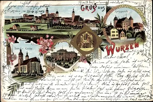 Litho Wurzen in Sachsen, Amtsgericht, Domkirche, Gymnasium