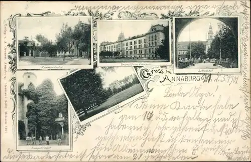 Ak Annaburg in Sachsen Anhalt, Kommandantur, Unteroffizier Vorschule, Schlosshof, Trompeterstand