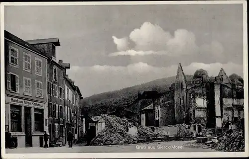Ak Sierck Moselle, Hotel zum alten Rathaus, zerstörte Häuser