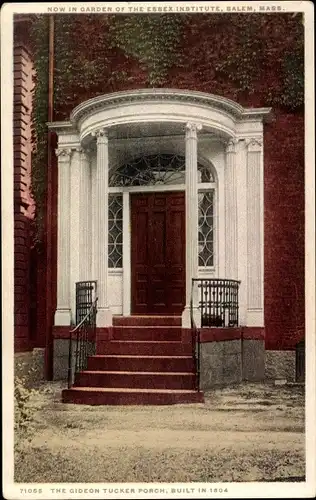 Ak Salem Massachusetts USA, The Gideon Tucker Porch, erbaut 1804, Essex Institute