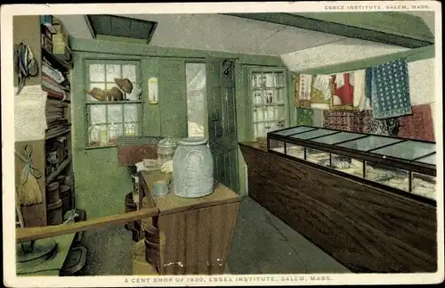Ak Salem Massachusetts USA, Essex Institute, The Cent Shop von 1890