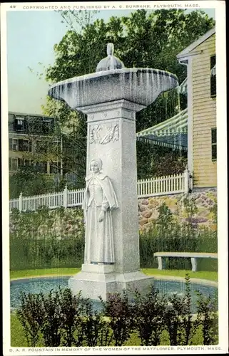 Ak Plymouth Massachusetts USA, Brunnen zum Gedenken an die Frauen der Mayflower