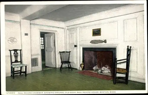 Ak Boston Massachusetts USA, Paul Revere House, Kammer mit originalem alten Boden