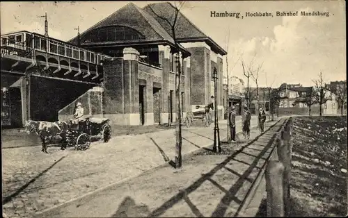 Ak Hamburg Nord Uhlenhorst, Bahnhof Mundsburg, Hochbahn, straßenseitig