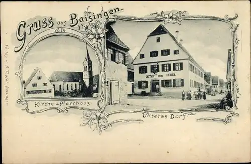 Ak Baisingen Rottenburg am Neckar, Kirche, Pfarrhaus, Gasthof zum Löwen, Unteres Dorf