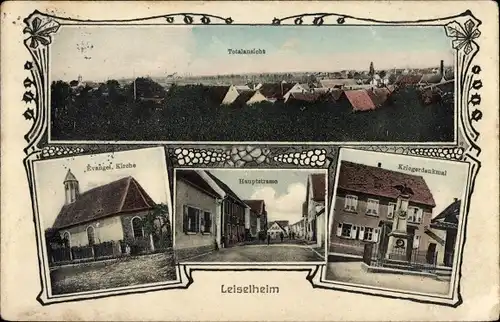 Ak Leiselheim Worms am Rhein, Evangelische Kirche, Kriegerdenkmal, Totalansicht
