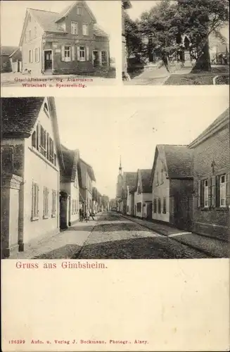 Ak Gimbsheim am Rhein, Gasthaus und Spezereienhandlung, Straßenpartie