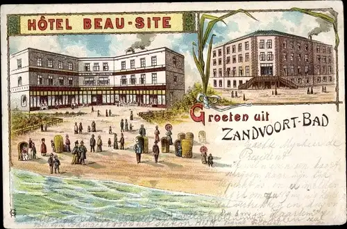 Lithographie Zandvoort Bad Nordholland Niederlande, Hotel Beau Site