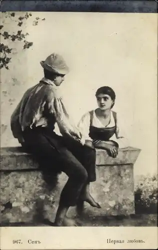 Künstler Ak Jugendliche in Tracht, Liebespaar