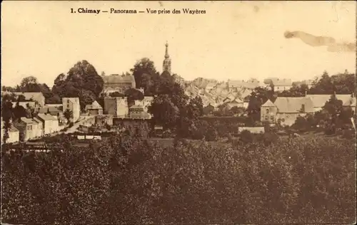 Ak Chimay Wallonien Hennegau, Panorama, Blick von den Wayeres aus