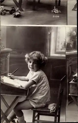 Ak Kind am Schreibpult, Fehldruck