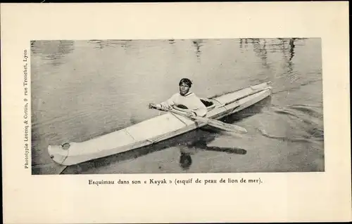 Ak-Eskimo in seinem Kajak, Boot aus Seelöwenfell