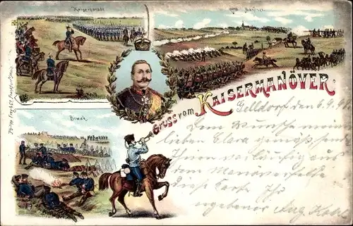 Litho Kaisermanöver, Kaiser Wilhelm II., Biwak, Kaiserparade