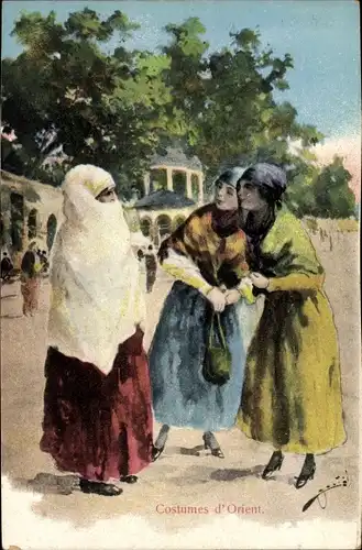 Künstler Ak Verschleierte Araberin, Neugierige Frauen