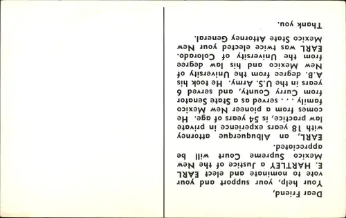 Ak Earl E. Hartley, Candidate for Supreme Court Justice, New Mexico Democrat Primary