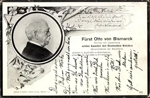 Ak Fürst Otto von Bismarck, Herzog von Lauenburg, Profilansicht