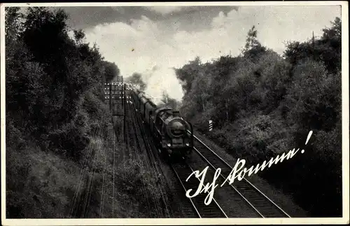 Ak Deutsche Lokomotive mit Eisenbahn während der Fahrt