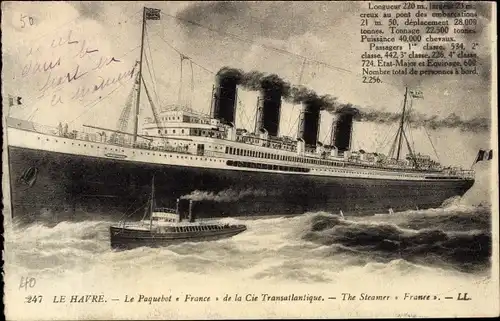 Ak Paquebot France, CGT, French Line