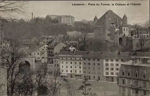 Ak Lausanne Kanton Waadt, Place du Tunnel, Schloss und Krankenhaus
