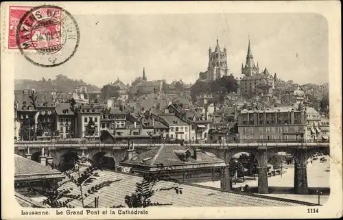 Ak Lausanne Kanton Waadt, Die Grosse Brücke und die Kathedrale