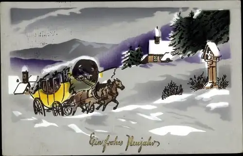 Ak Glückwunsch Neujahr, Kutsche, Pferd, Winterszene