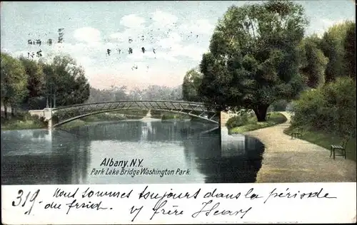 Ak Albany New York USA, Park Lake Bridge Washington Park