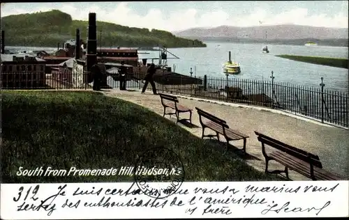 Ak Hudson New York USA, südlich von Promenade Hill