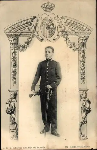 Ak König Alfons XIII von Spanien, Portrait in Uniform