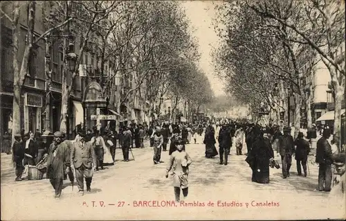 Ak Barcelona Katalonien Spanien, Ramblas de Estudios und Canaletas