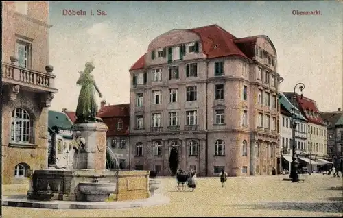 Ak Döbeln in Sachsen, Obermarkt, Brunnen