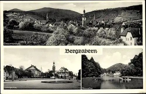 Ak Bad Bergzabern an der Weinstraße Pfalz, Gesamtansicht, Ludwigsplatz, Stauweiher