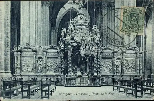 Ak Zaragoza Saragossa Aragonien, Kathedrale La Seo, Innenansicht