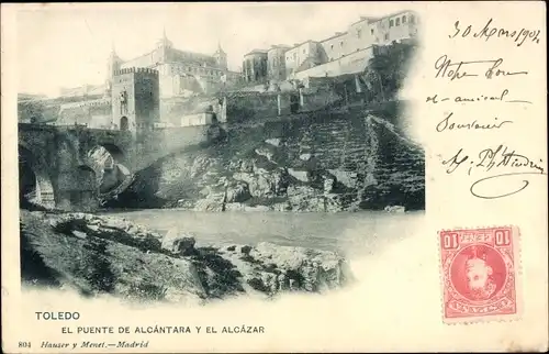 Ak Toledo Kastilien La Mancha Spanien, Die Alcantara-Brücke zum Alcazar