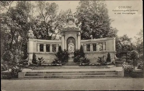 Ak Koblenz am Rhein, Kaiserin-Augusta-Denkmal, Rheinanlagen