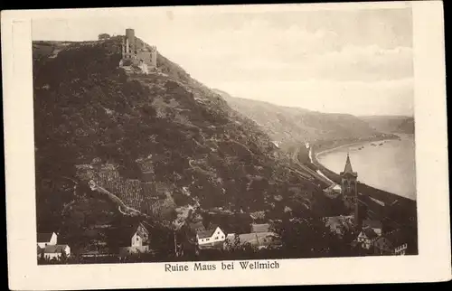 Ak Wellmich am Rhein Sankt Goarshausen, Ruine Maus