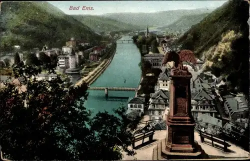 Ak Bad Ems an der Lahn, Panorama, Denkmal