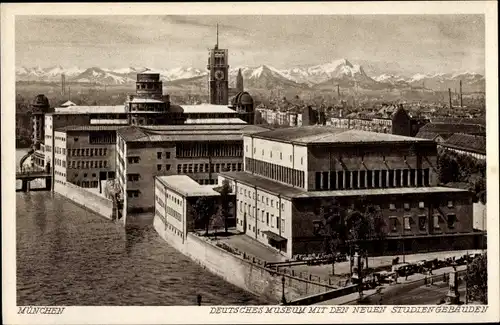 Ak München Bayern, Deutsches Museum mit den neuen Studiengebäuden