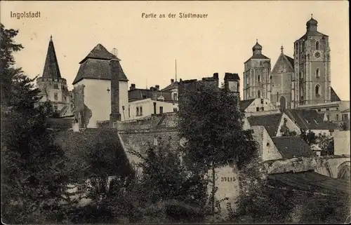 Ak Ingolstadt an der Donau Oberbayern, Partie an der Stadtmauer