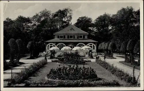 Ak Ingolstadt an der Donau Oberbayern, Städtisches Parkrestaurant, Garten