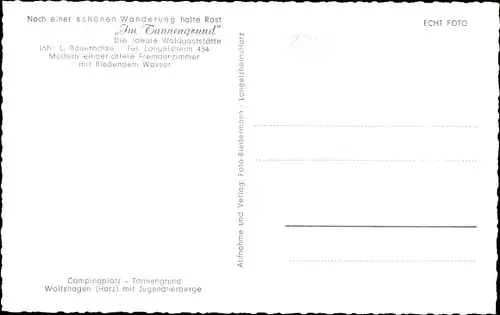 Ak Wolfshagen Langelsheim am Harz, Campingplatz und Waldgaststätte Im Tannengrund