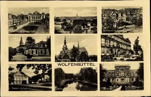 Ak Wolfenbüttel in Niedersachsen, Lessinghaus, Schloss, Theater, Marktplatz, Hauptkirche